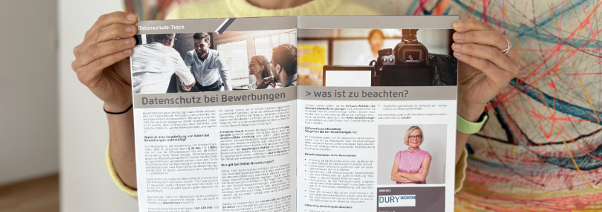 Sandra Dury zeigt den Beitrag "Datenschutz bei Bewerbungen" im WIN Journal